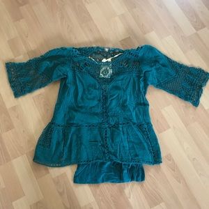 Flowy teal lace top